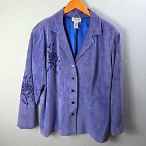 Victor Costa Occasion Womes Blue Suede Embroidered Blazer Jacket Sz 1X